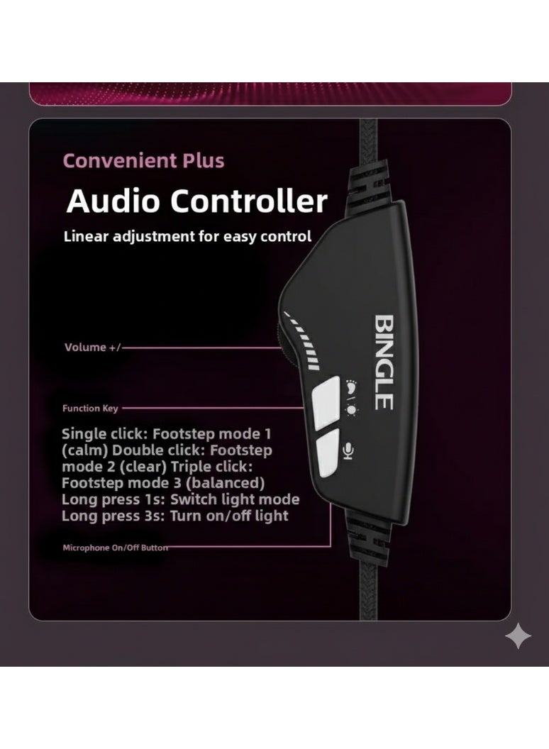 بينجل سماعة ألعاب G20 USB RGB - صوت محيطي افتراضي 7.1 ومكبرات صوت 40 مم مع صوت جهير عميق - وسادات أذن جلدية مسامية - ميكروفون قابل للفصل مع خاصية إلغاء الضوضاء - متوافقة مع أجهزة الكمبيوتر الشخصية و PS4 | أسود - Image 5